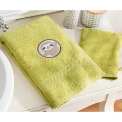 Serviette de bain enfant verte PETITES BETES en coton