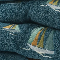 Serviette de toilette en coton 450 g/m² BATEAUX 50 x 90 cm bleu paon