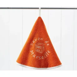 Serviette essuie mains ronde 70cm en coton MARSEILLE orange