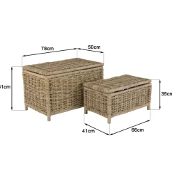 Set de 2 coffres de rangement rectangulaires en kubu naturel KALLY