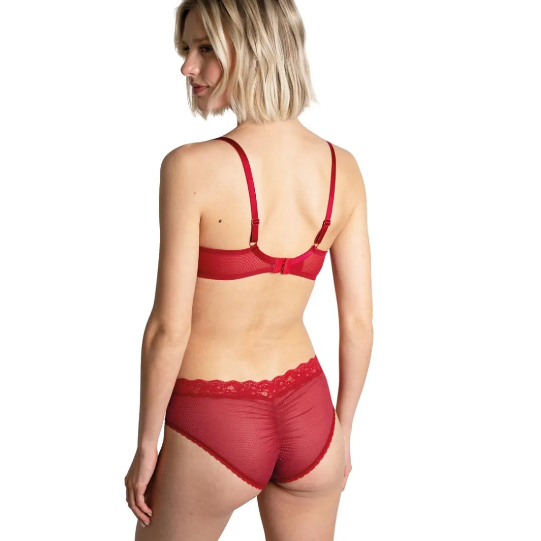 Shorty en dentelle froncé - Rouge