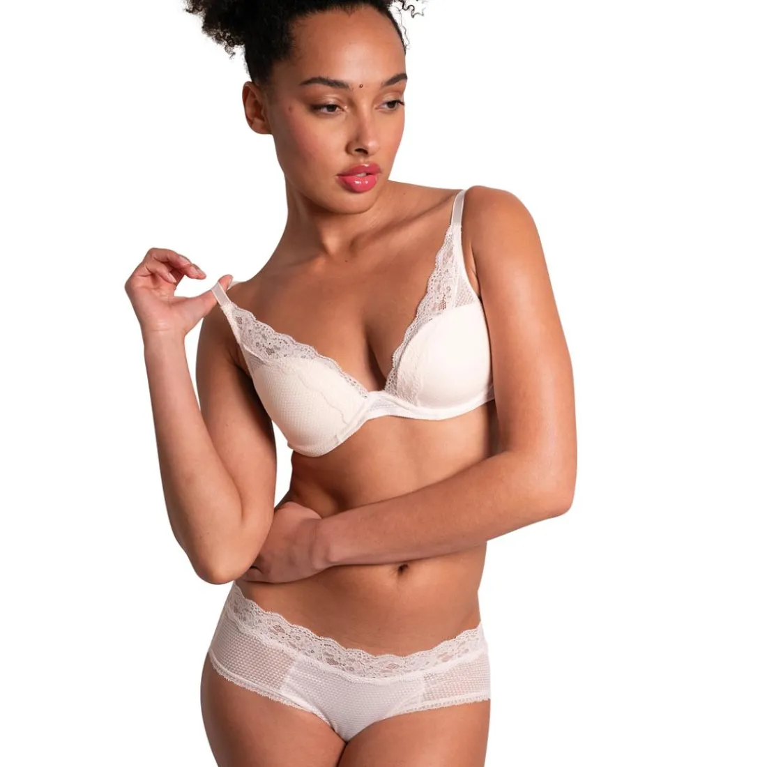 Shorty en dentelle froncé - Beige