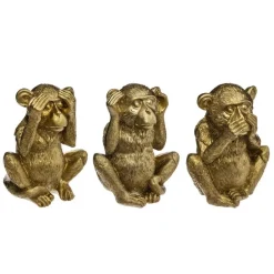 Singes Sagesse Résine Doré H. 17 cm
