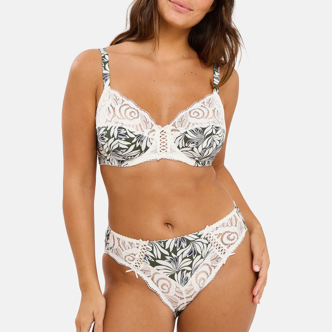 Slip Amélie Print Imprimé Floral Vert Thym