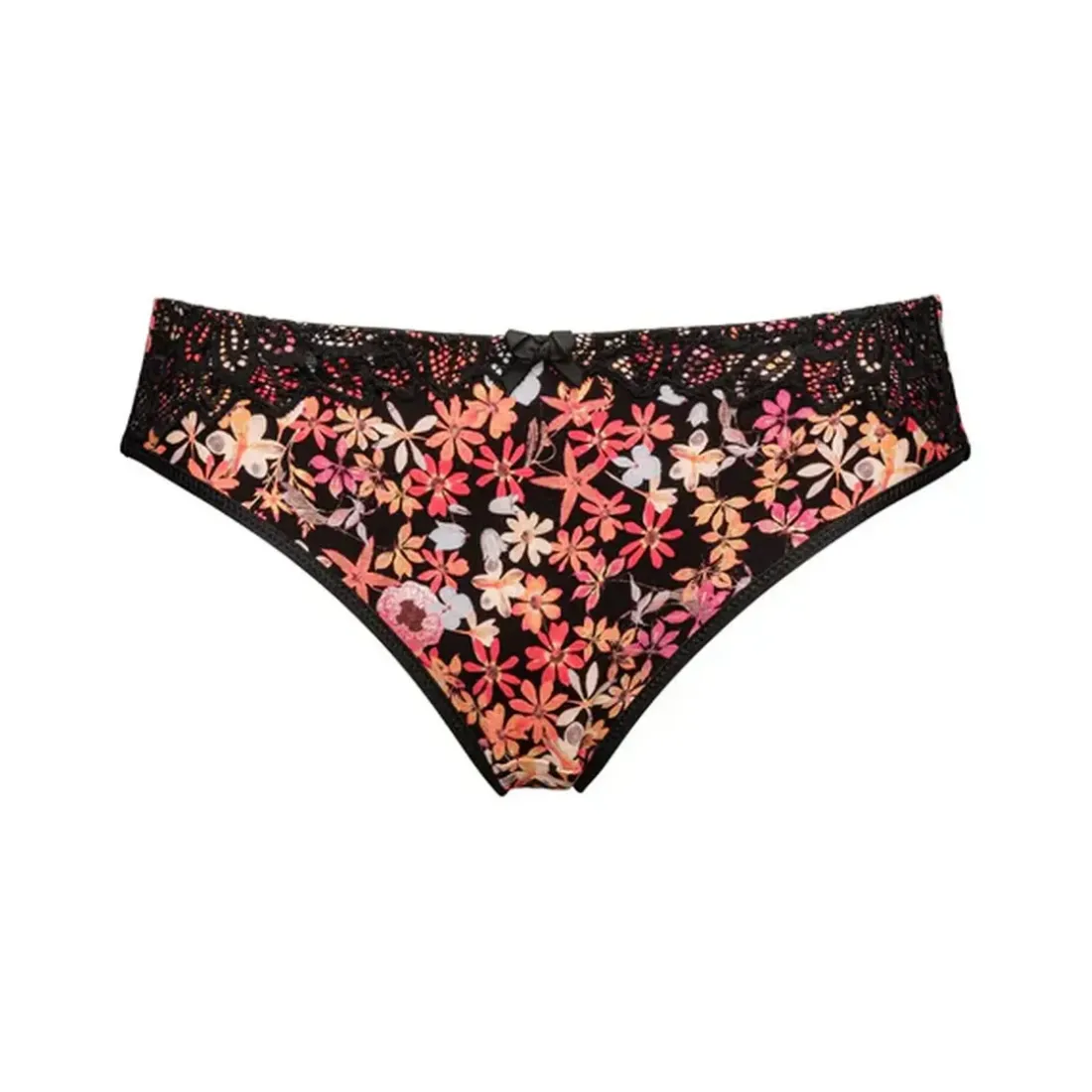 Slip en coton biologique imprimé floral - noir