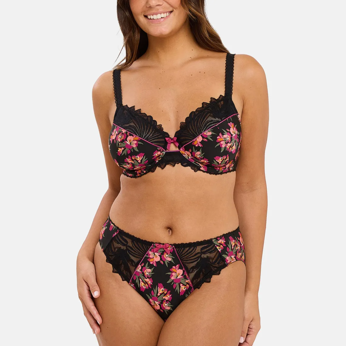 Slip Oriane Bouquets Noir & Rose