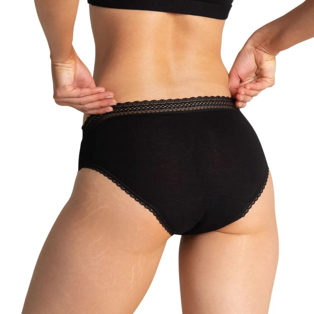 Slip pour les règles femme noir en coton