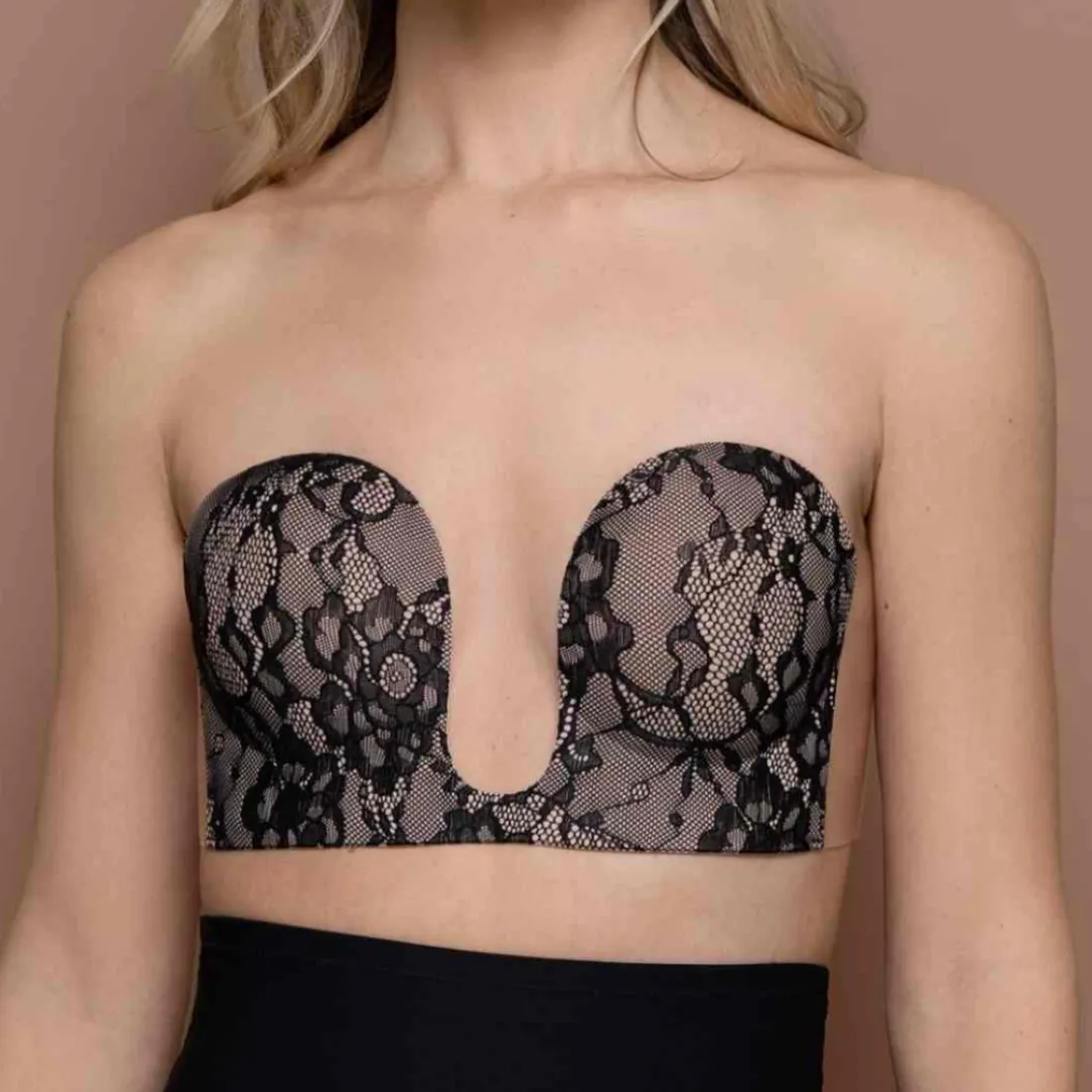 Soutien-gorge bandeau adhésif dos nu et décolleté plongeant - Noir Bye Bra