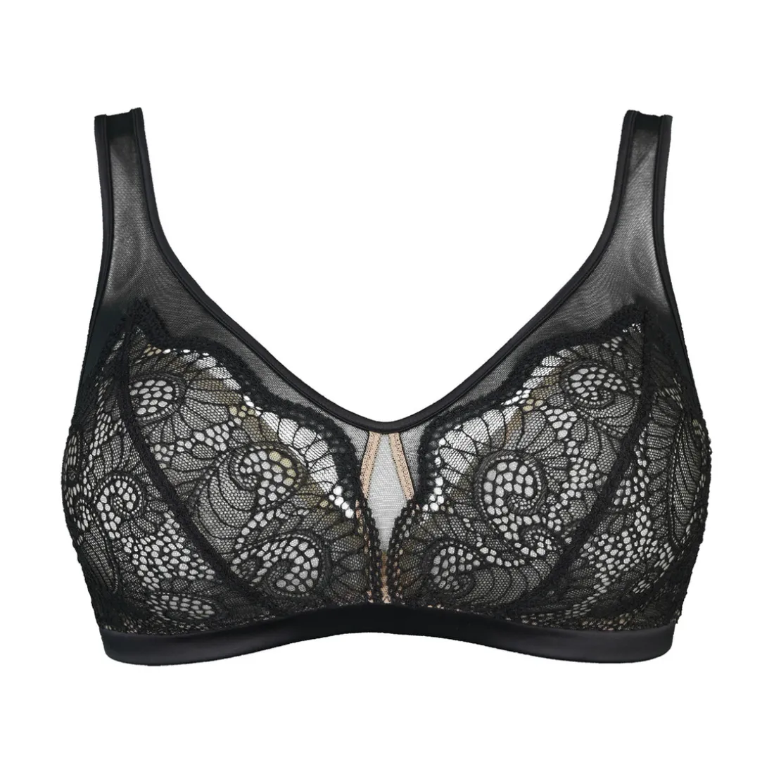 Soutien-gorge brassiere dentelle et tulle sans armatures noir - Serena