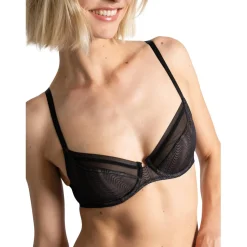 Soutien-gorge corbeille à armatures détail en résille - Noir