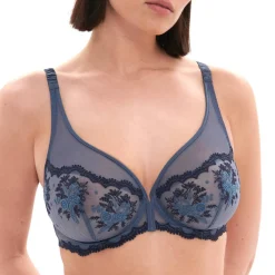 Soutien-gorge emboitant décolleté plongeant bleu