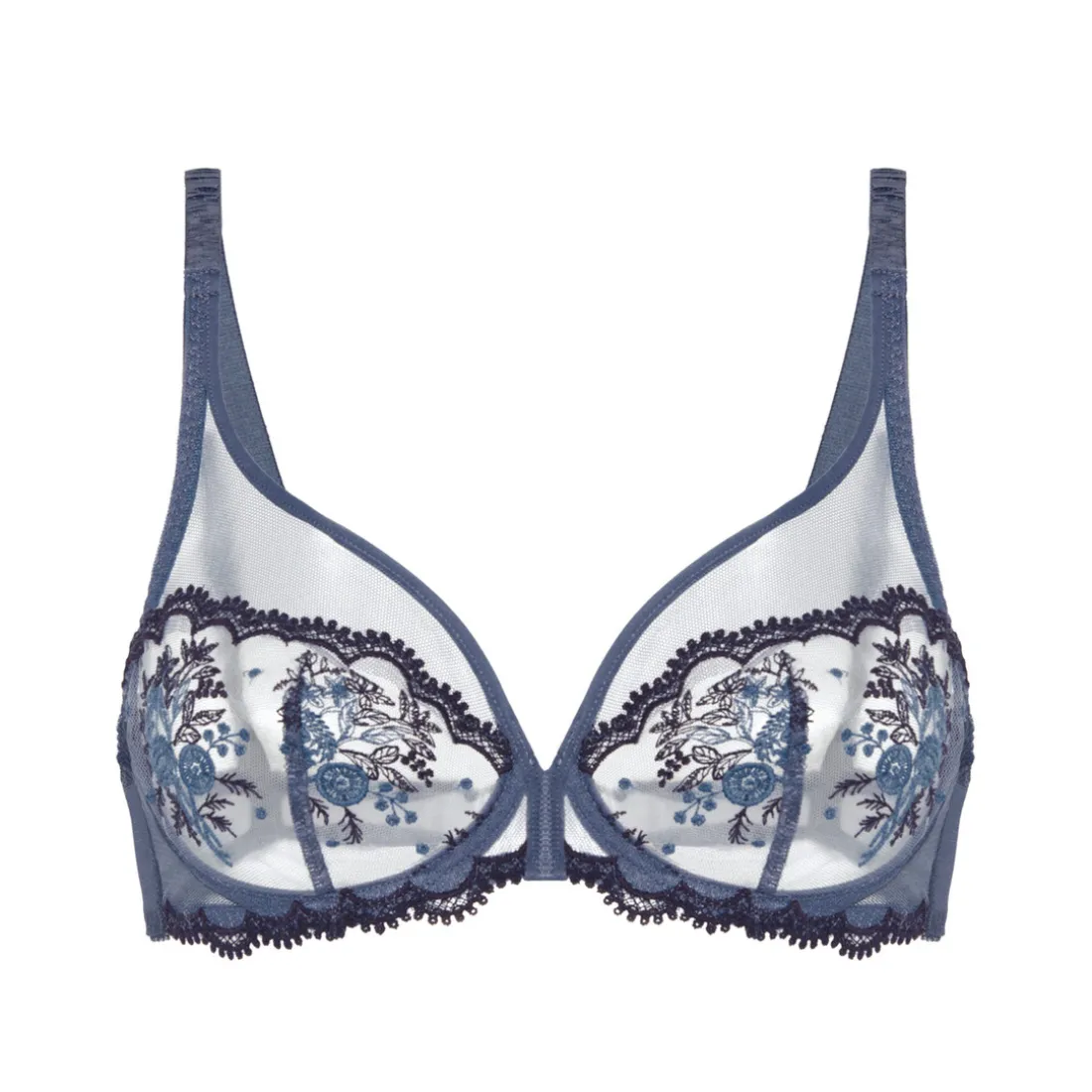 Soutien-gorge emboitant décolleté plongeant bleu