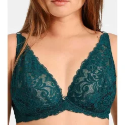 Soutien-gorge plongeant armatures - Vert en dentelle