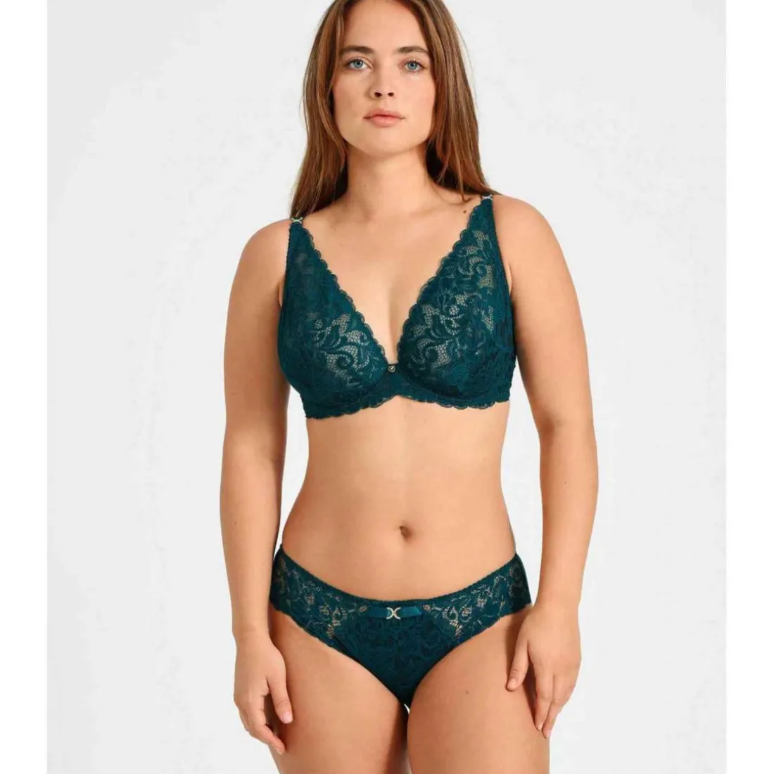 Soutien-gorge plongeant armatures - Vert en dentelle