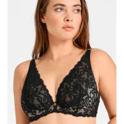 Soutien-gorge plongeant armatures - Noir en dentelle