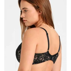 Soutien-gorge plongeant armatures - Noir en dentelle