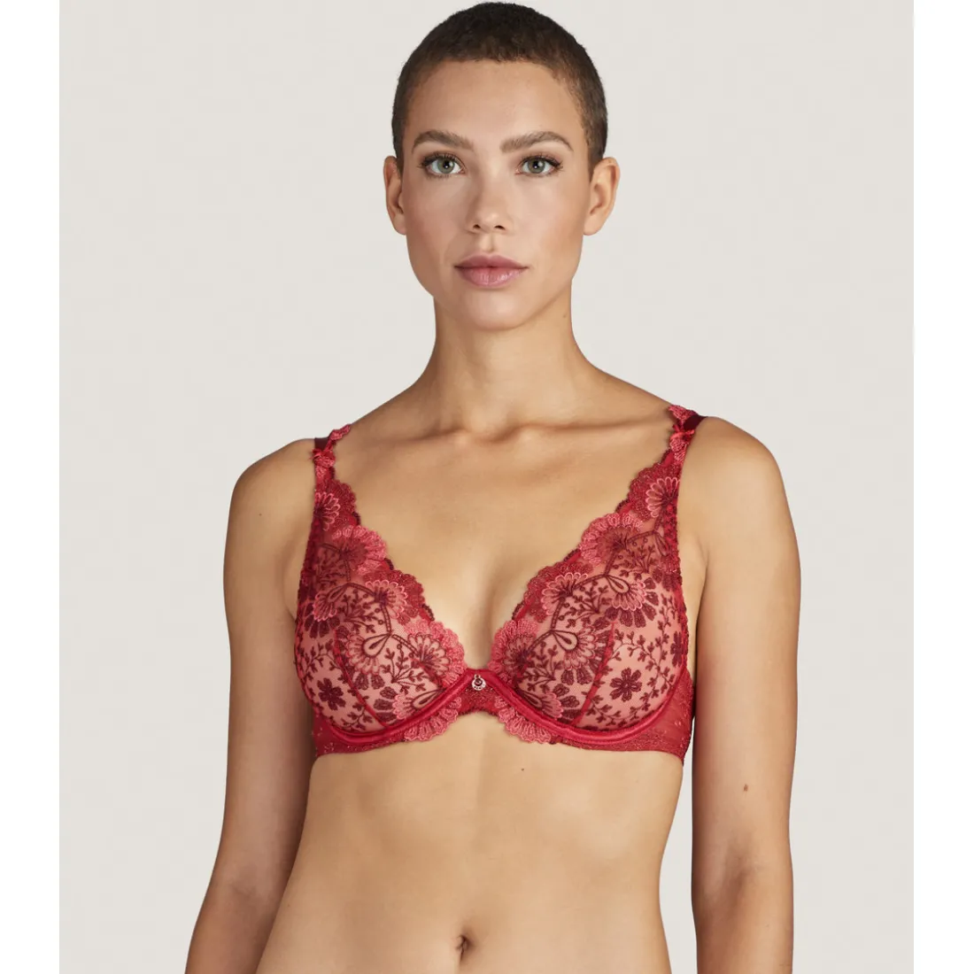 Soutien-gorge plongeant armatures - Rouge