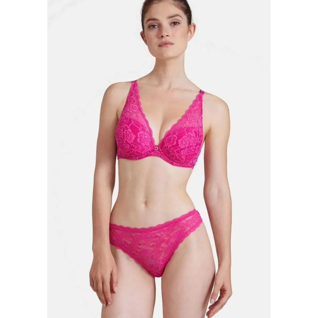Soutien-gorge plongeant armatures en dentelle Rose