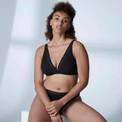 Soutien-gorge plongeant armatures - Noir en coton