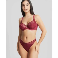 Soutien-gorge Plongeant Armatures à Dentelle Fine - Cleo by Panache Rouge
