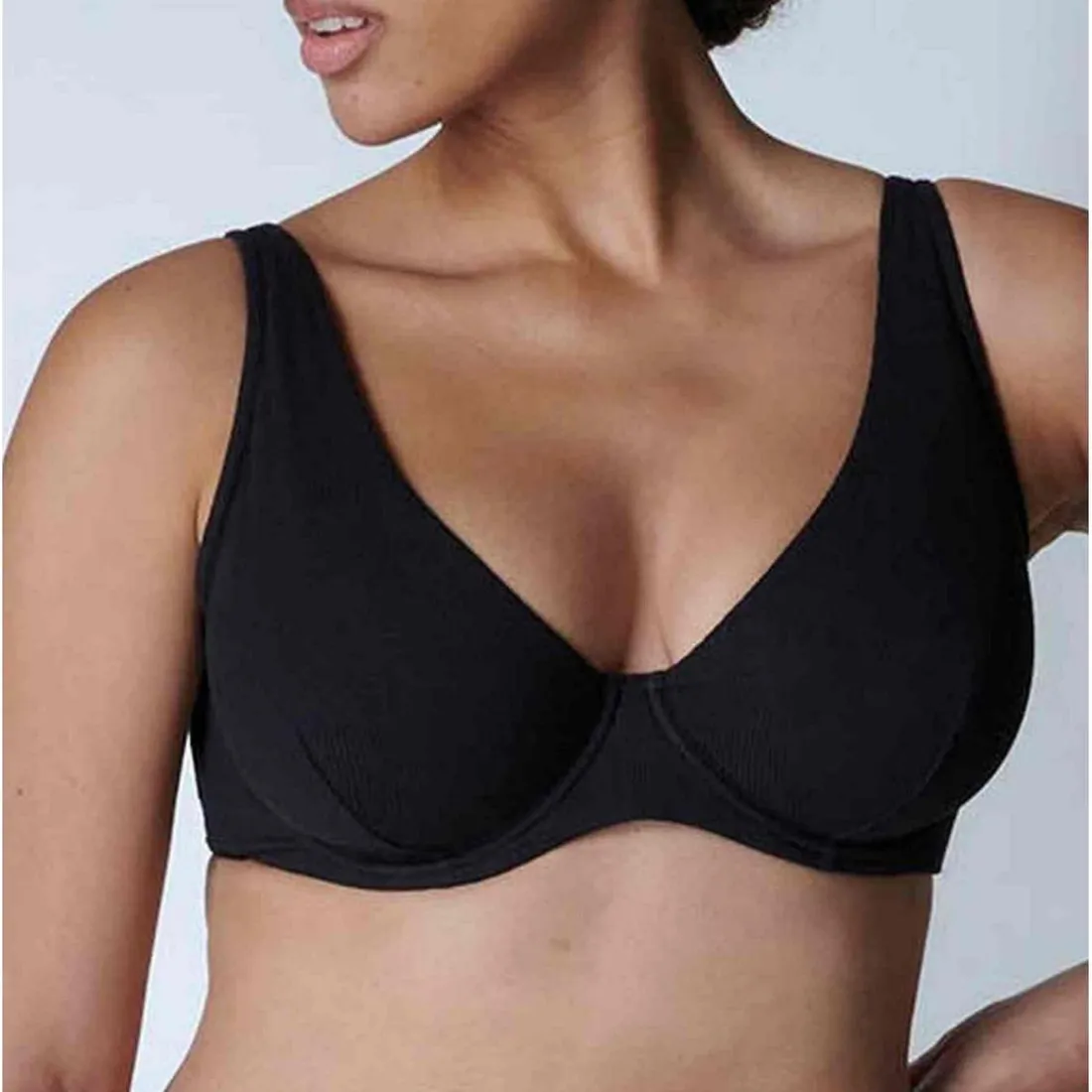 Soutien-gorge plongeant armatures - Noir en coton modal