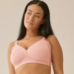 Soutien-gorge souple avec effet lisse latéral et dentelle - Rose