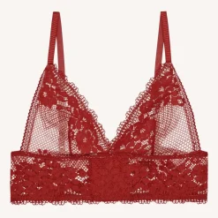 Soutien-gorge triangle sans armatures en dentelle - Rouge