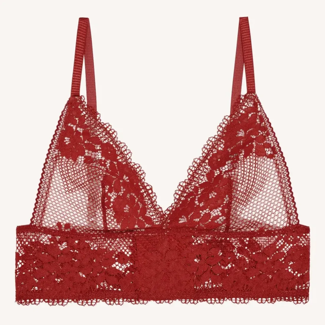 Soutien-gorge triangle sans armatures en dentelle - Rouge