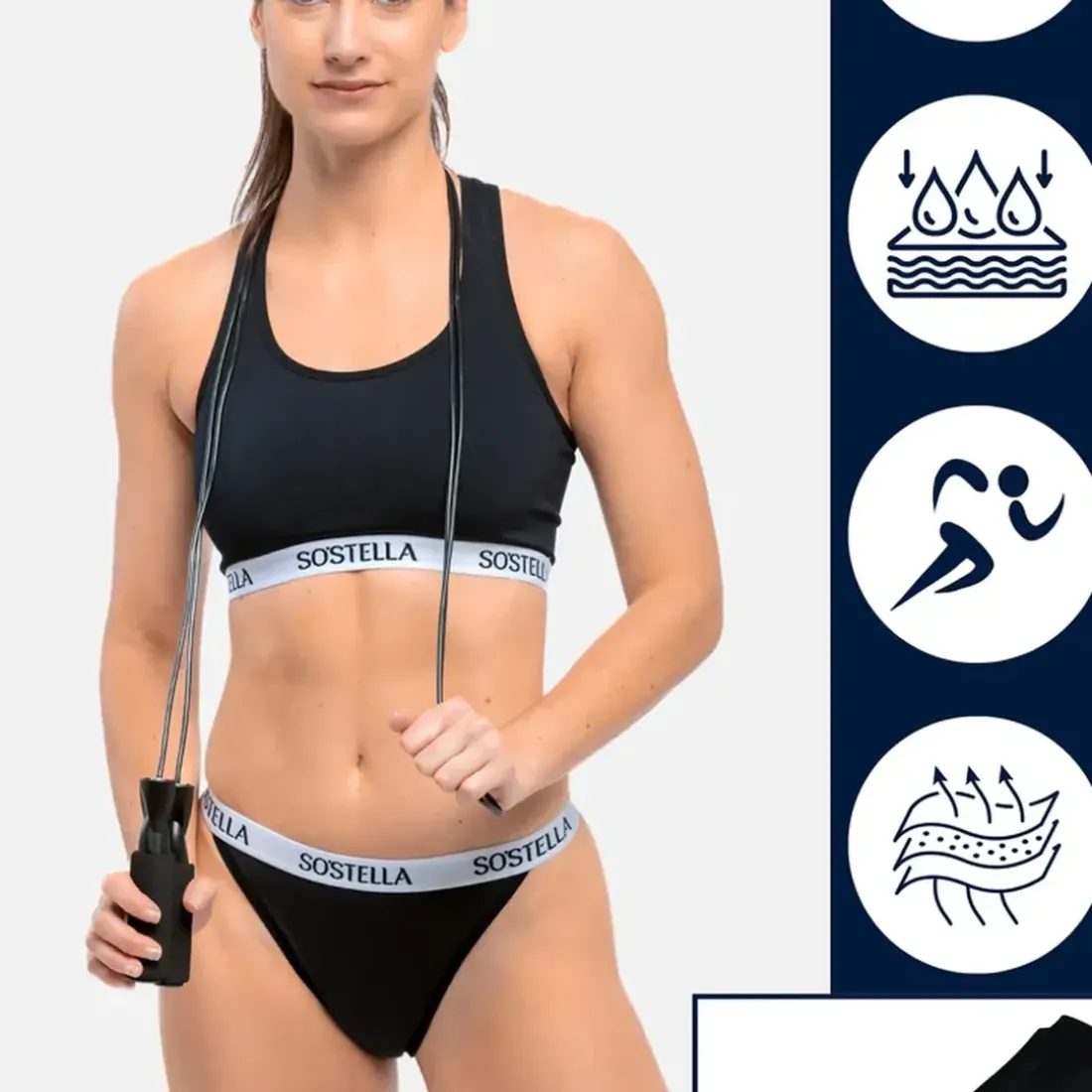 String Menstruel de sport - Absorbant et respirant -e n°2 noir en nylon