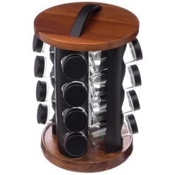 Support rotatif acacia 16 pots à épices