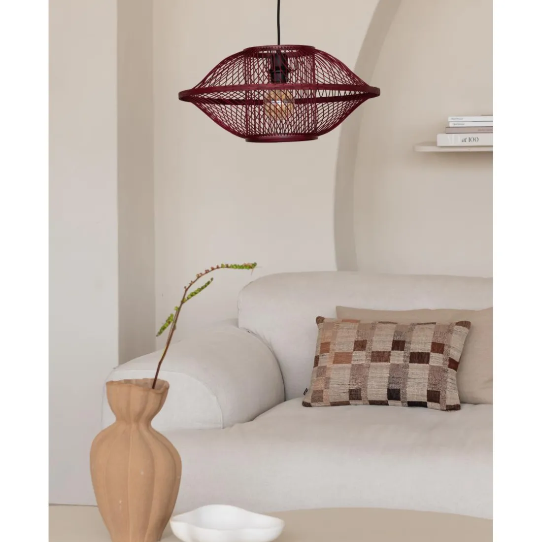 Suspension Maui bambou abat-jour bordeaux