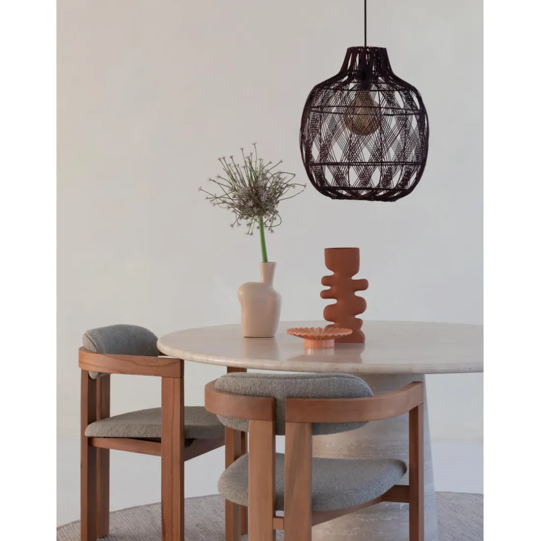 Suspension Mendoza bambou abat-jour bordeaux