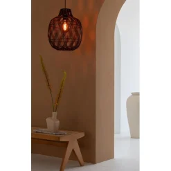 Suspension Mendoza bambou abat-jour bordeaux