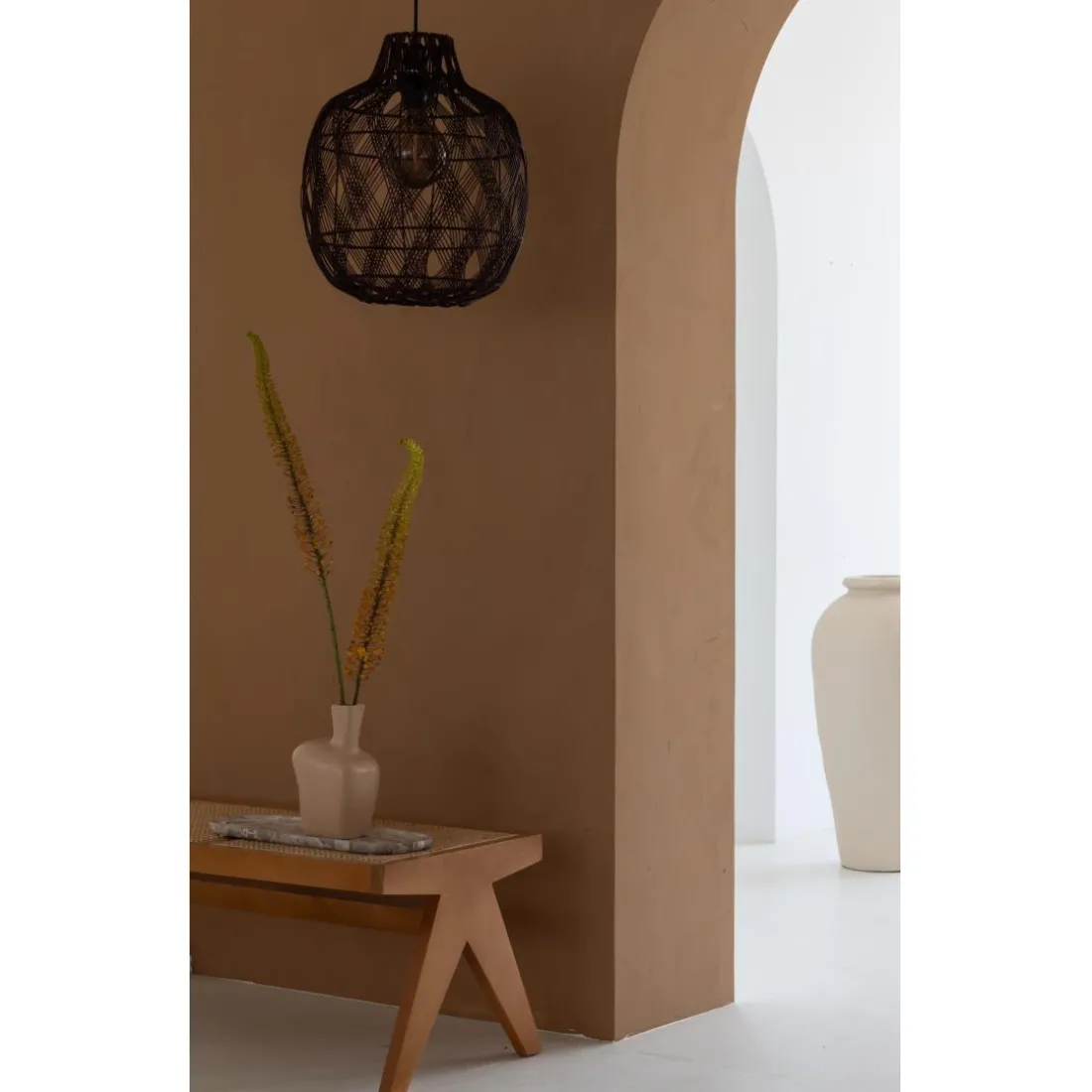 Suspension Mendoza bambou abat-jour bordeaux