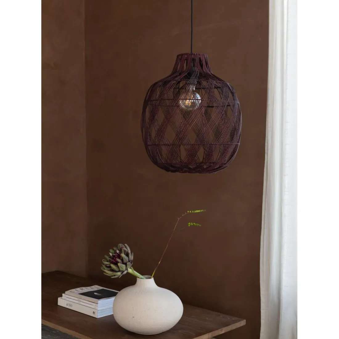 Suspension Mendoza bambou abat-jour bordeaux