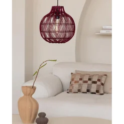 Suspension Mendoza bambou abat-jour bordeaux