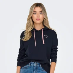 Sweat à capuche Noli - Bleu Minuit/ Coeur rose gold en coton Maia