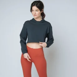 Sweat capuche crop top Coton Femme bleu