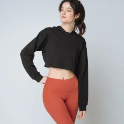 Sweat capuche crop top Coton Femme noir