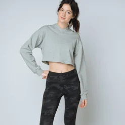 Sweat capuche crop top Coton Femme gris
