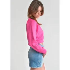 Sweat fille, court TYRAGI rose en coton