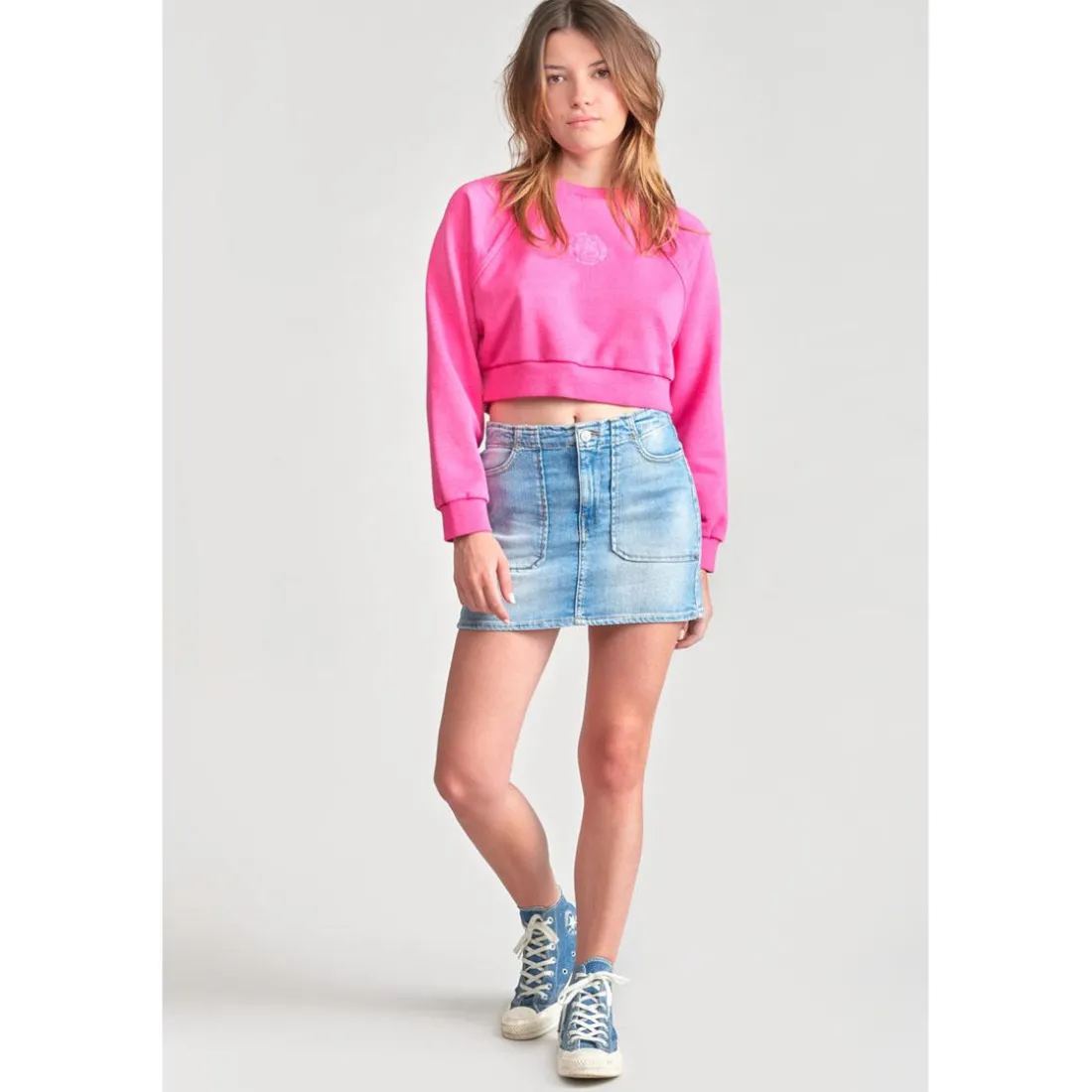 Sweat fille, court TYRAGI rose en coton