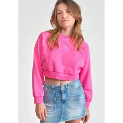 Sweat fille, court TYRAGI rose en coton