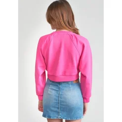 Sweat fille, court TYRAGI rose en coton