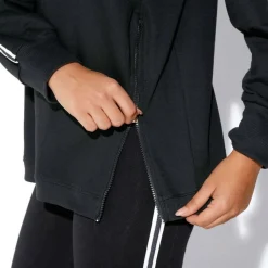 Sweat fitness manches longues zips devant femme - Noir en coton