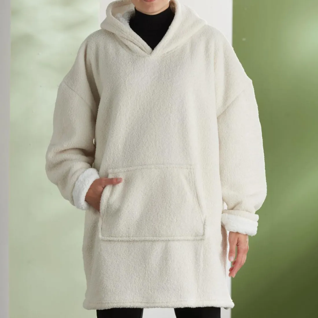 Sweat Plaid Bouclette en polyester CAPUCHE 70 x 87 MATCHA + MOKA Creme