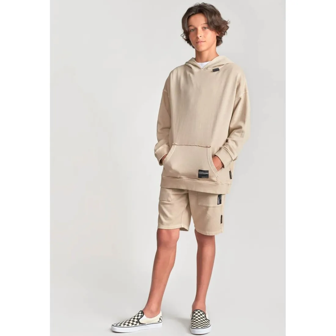 Sweat-Shirt capuche garçon ANIBO beige en coton