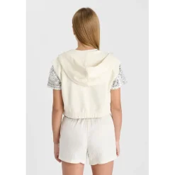 Sweat-Shirt fille capuche SOULAGI blanc Vivi en coton