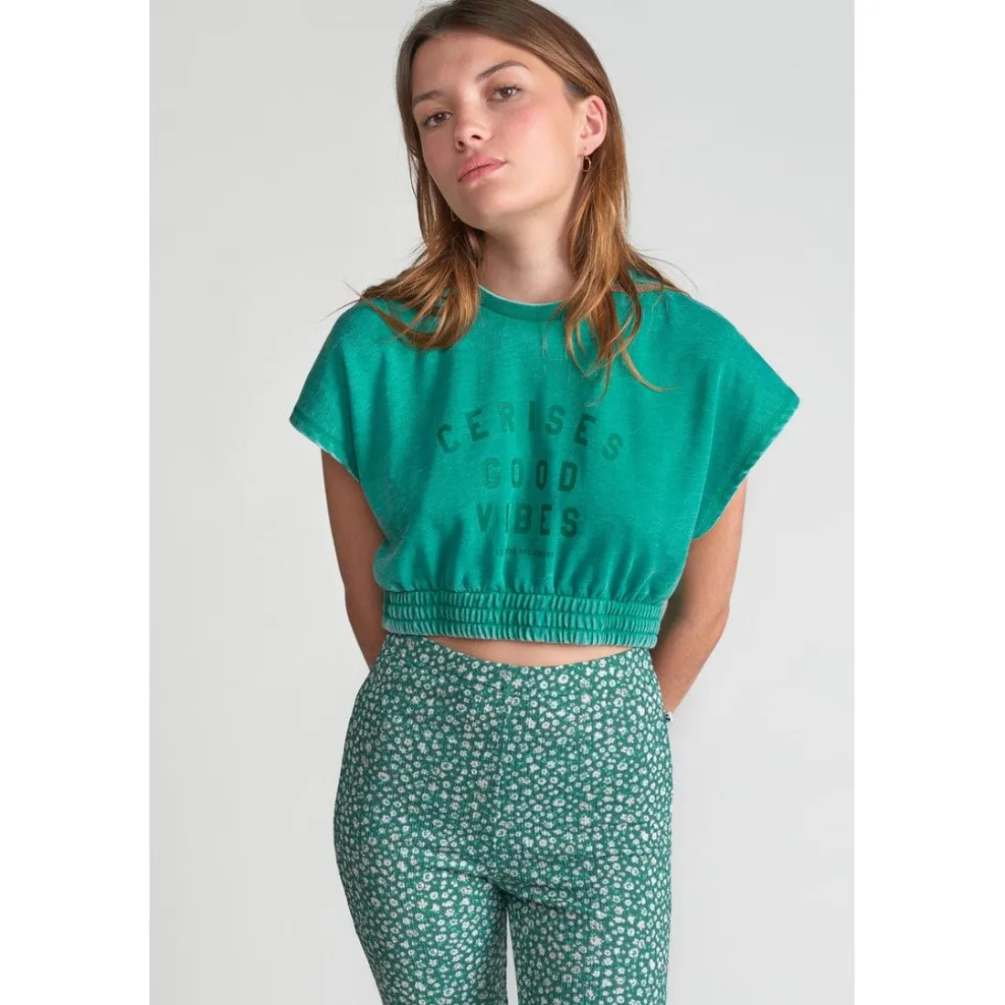 Sweat-Shirt fille NAELLEGI vert en coton