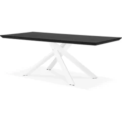 Table à diner design 'WALABY' en bois noir avec pied central en x blanc